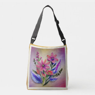 Bolso Cruzado Flores de ramo de acuarela, fondo colorido