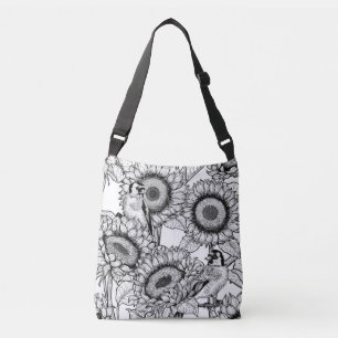 Bolso Cruzado Flores de sol y medusas de oro en blanco y negro