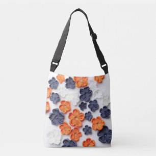 Bolso Cruzado Flores de tela cosida artesanal de primavera azul 