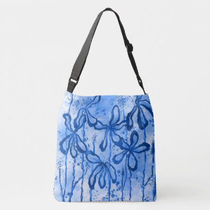Bolso Cruzado Flores de tinta abstracta azul