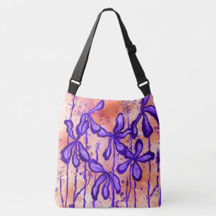 Bolso Cruzado Flores de tinta abstracta Naranja y púrpura
