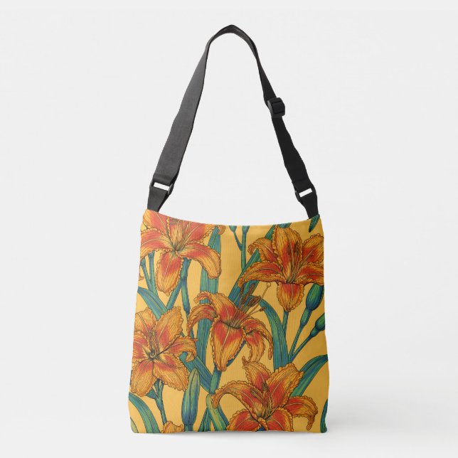 Bolso Cruzado Flores diurnas, azules y amarillas (Anverso)
