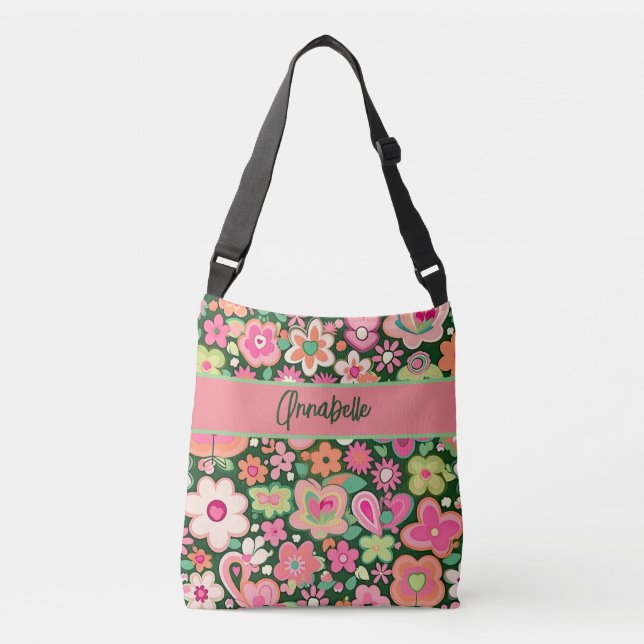 Bolso Cruzado Flores divertidas y extravagantes Crossbody Tote B (Anverso)