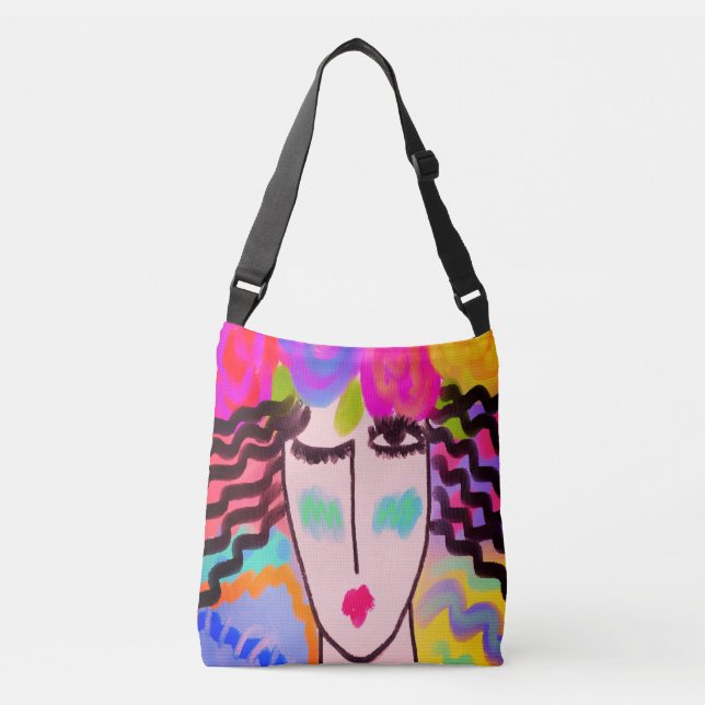 Bolso Cruzado Flores en el pelo Pintura abstracta (Anverso)