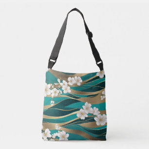 Bolso Cruzado Flores florales blancas de oro verde verde azulado