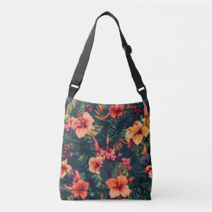 Bolso Cruzado Flores Hibiscus, Patrón Floral Tropical