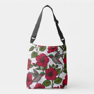 Bolso Cruzado Flores hibiscus y colibríes