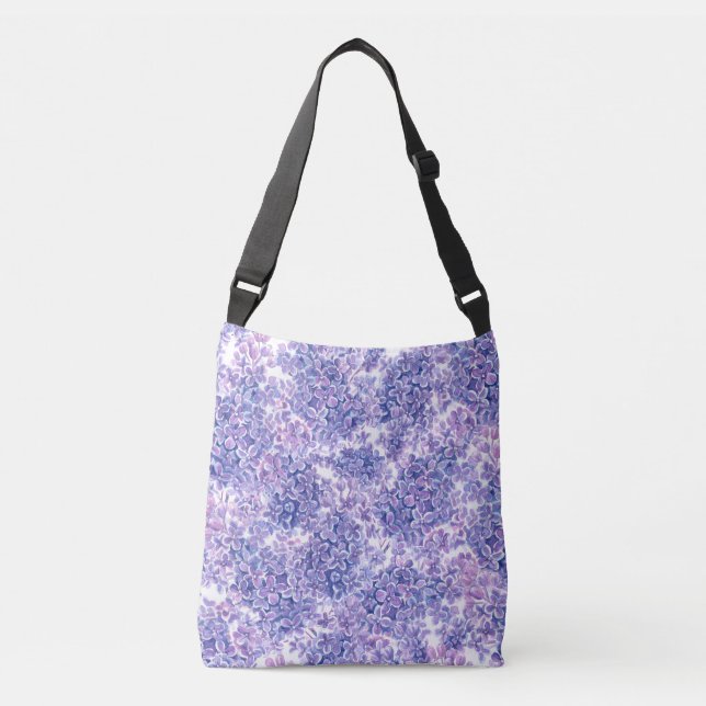 Bolso Cruzado Flores lilac violeta de acuarela (Anverso)
