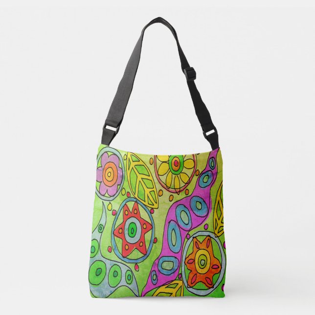 Bolso Cruzado Flores Psicodélicas Arte Abstracto (Anverso)