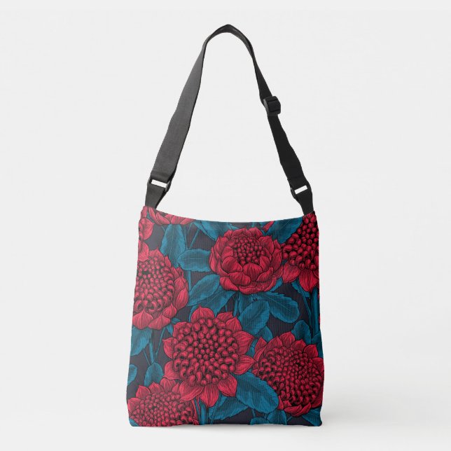 Bolso Cruzado Flores rojas de waratah (Anverso)