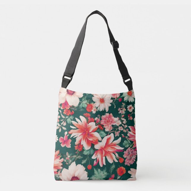 Bolso Cruzado Flores rojas y blancas vibrantes (Anverso)