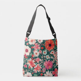 Bolso Cruzado Flores rojas y blancas vibrantes
