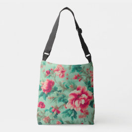 Bolso Cruzado Flores rojas y hojas verdes exquisitas