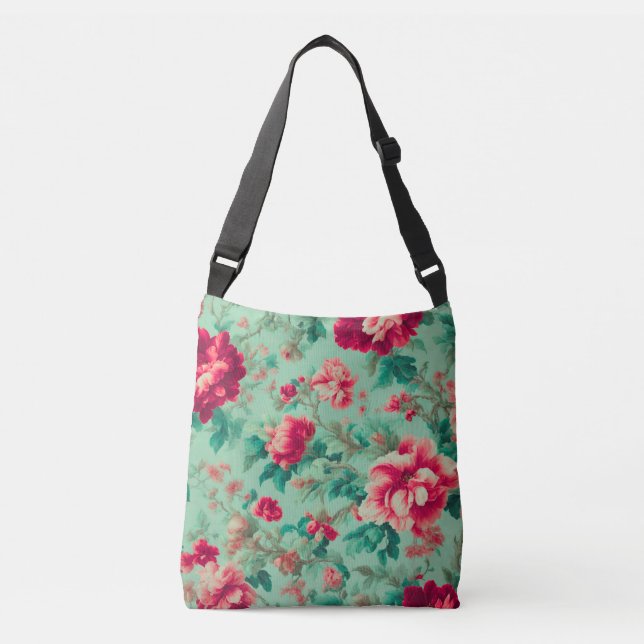 Bolso Cruzado Flores rojas y hojas verdes exquisitas (Anverso)