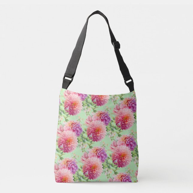 Bolso Cruzado Flores rosadas de Dahlia (Anverso)