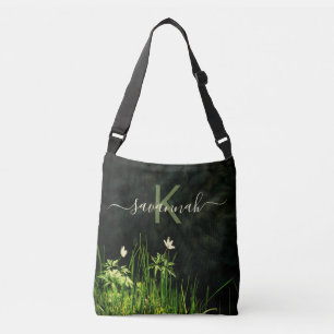 Bolso Cruzado Flores silvestres blancas nombre de monograma negr