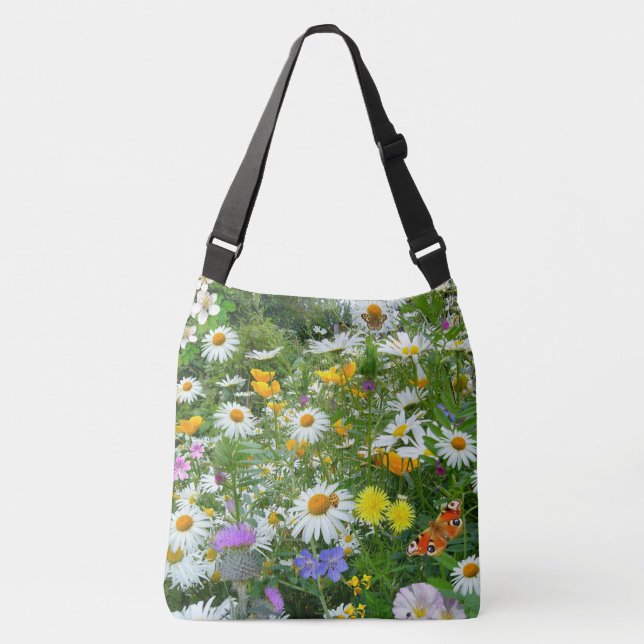 Bolso Cruzado Flores silvestres y mariposas (Anverso)