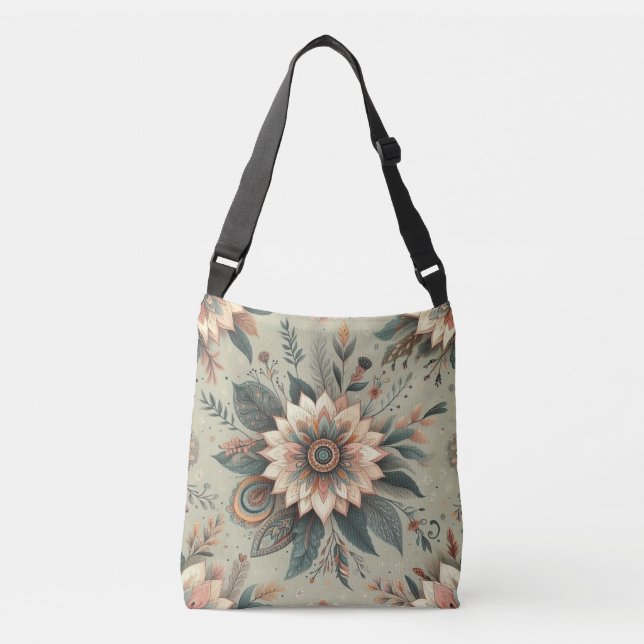 Bolso Cruzado Flores sobre salvia (Anverso)