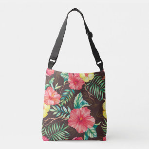 Bolso Cruzado Flores tropicales coloridas fondo oscuro