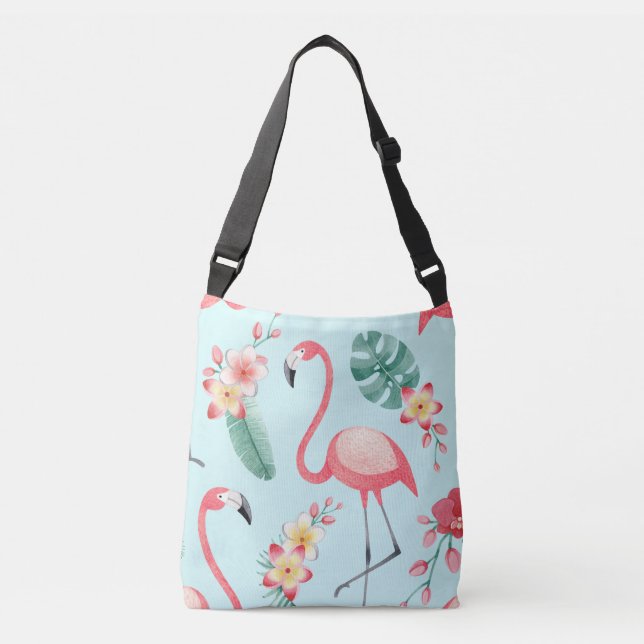 Bolso Cruzado Flores tropicales Flamingos Patrón de acuarela (Anverso)
