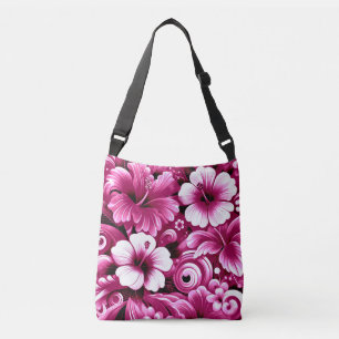 Bolso Cruzado Flores tropicales hawaianas Hibiscus Pink White