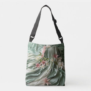 Bolso Cruzado Flores verdes, crema, sedas y rosadas
