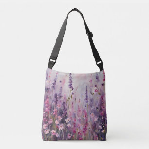Bolso Cruzado Flores violetas rosadas
