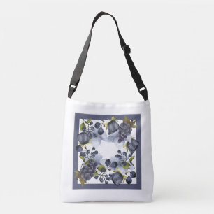 Bolso Cruzado Flores y frutas azules en el marco