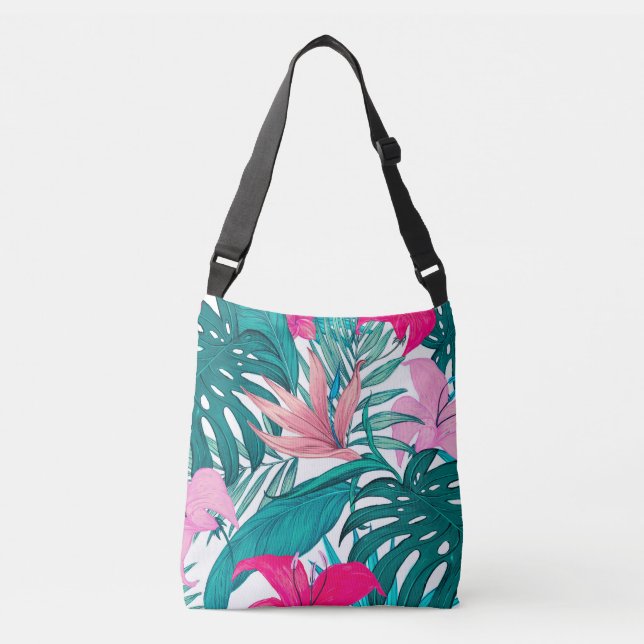 Bolso Cruzado Flores y hojas tropicales elegantes de Hibiscus | (Anverso)