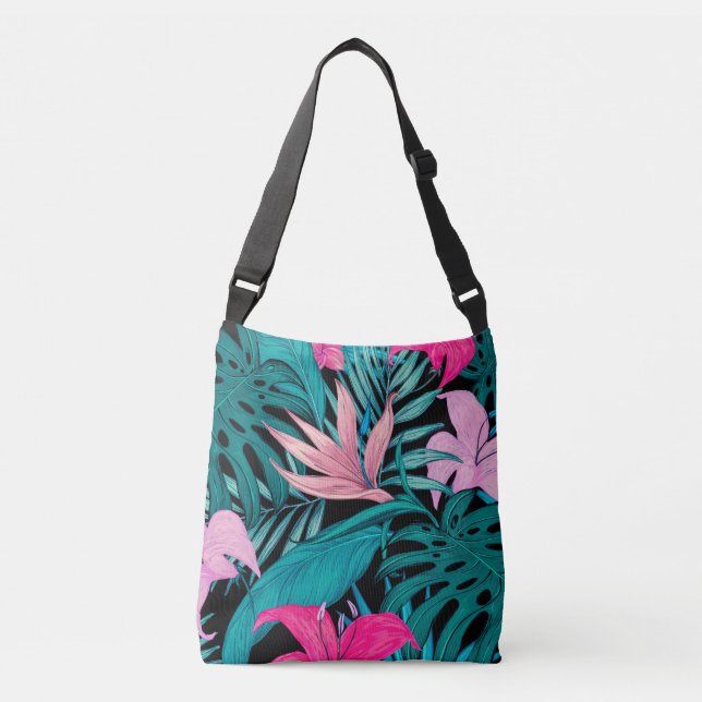 Bolso Cruzado Flores y hojas tropicales elegantes de Hibiscus | (Anverso)