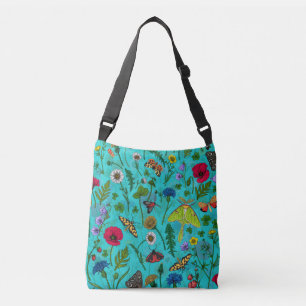 Bolso Cruzado Flores y polillas silvestres en verde azulado