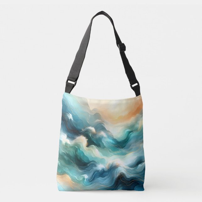 Bolso Cruzado Flujo de Océano Dorado Ondas Abstractas (Anverso)