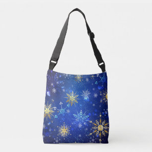 Bolso Cruzado Fondo azul XMAS con copos de nieve dorados