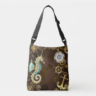 Bolso Cruzado Fondo de madera con caballito de mar mecánico