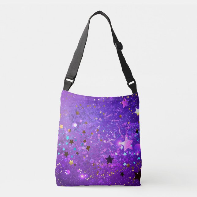Bolso Cruzado Fondo de Relieve metalizado púrpura con estrellas (Anverso)