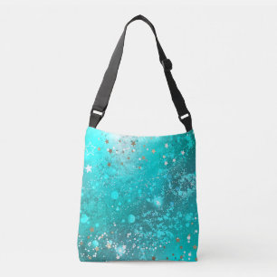 Bolso Cruzado Fondo de Relieve metalizado turquesa de mimbre