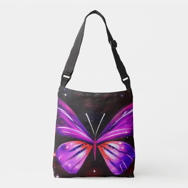 Bolso Cruzado Fondo negro de la mariposa celeste (Anverso)