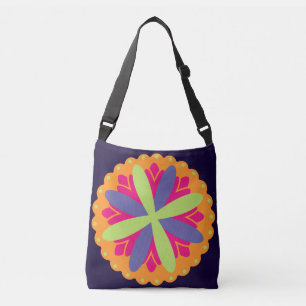Bolso Cruzado Formas Florales Naranja Vibrante