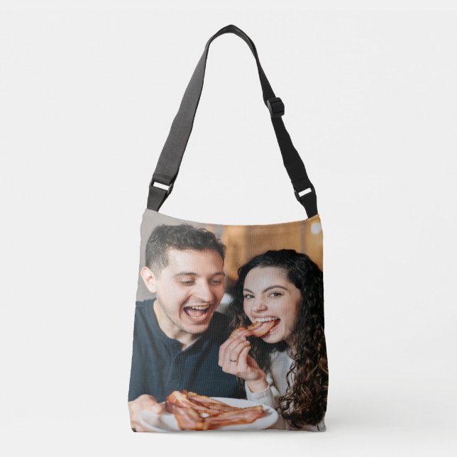 Bolso Cruzado Foto de comer tocino personalizar (Anverso)