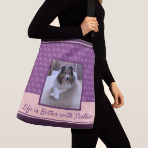Bolso Cruzado Foto de los perros pastores de Shetland en morado