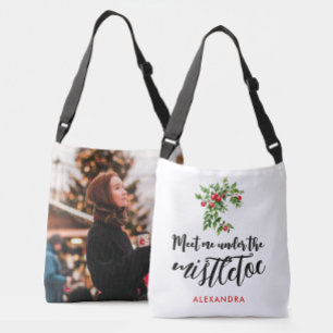 Bolso Cruzado Foto de pintura de muérdago rojo verde navideño li