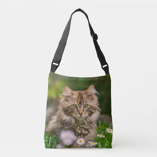 Bolso Cruzado Foto de pradera de flores de gato de gatito de raz (Anverso)