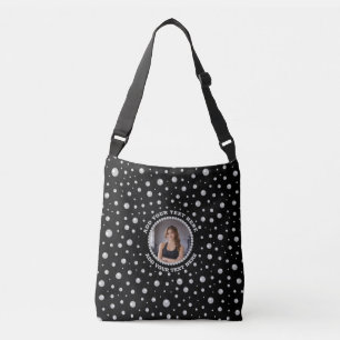 Bolso Cruzado Foto personalizada con círculo de perlas sobre neg