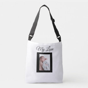 Bolso Cruzado Foto personalizada de bebé blanco y negro Tote Bag