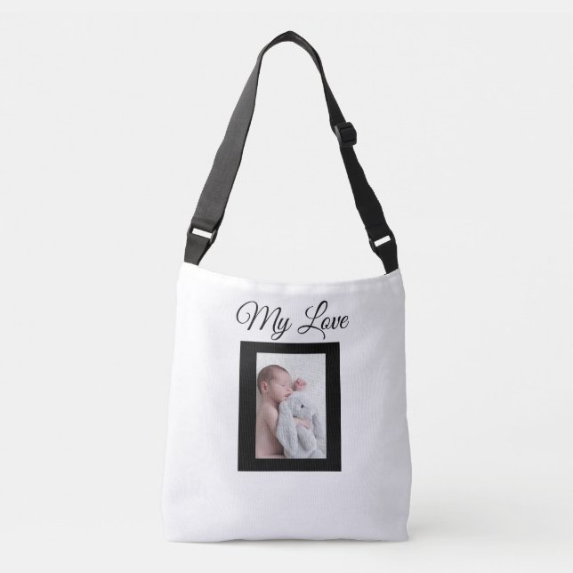 Bolso Cruzado Foto personalizada de bebé blanco y negro Tote Bag (Anverso)