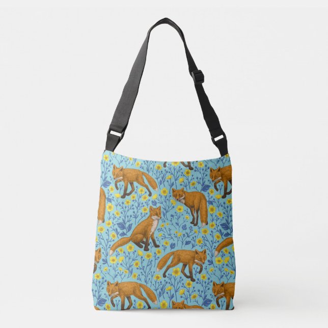 Bolso Cruzado Foxes y mariposas en azul de la piscina (Anverso)