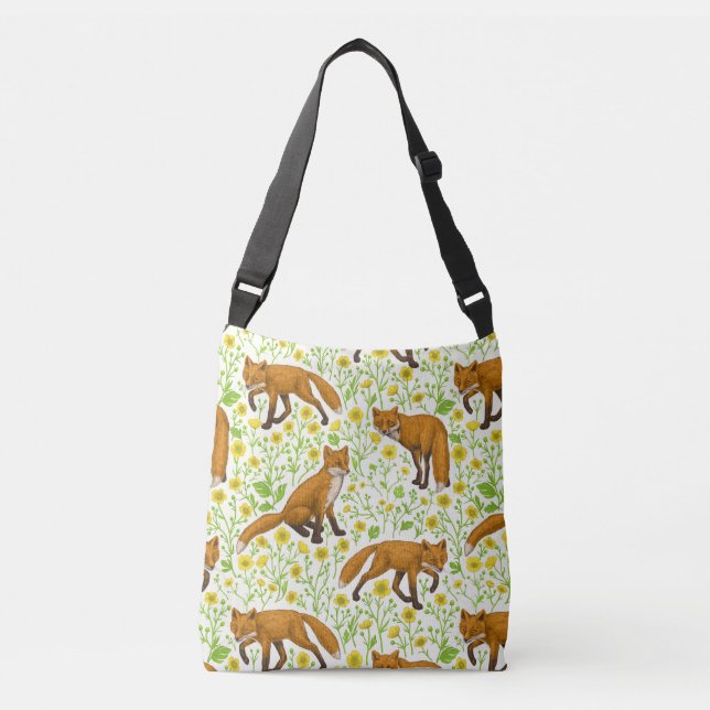 Bolso Cruzado Foxes y mariposas en blanco natural (Anverso)