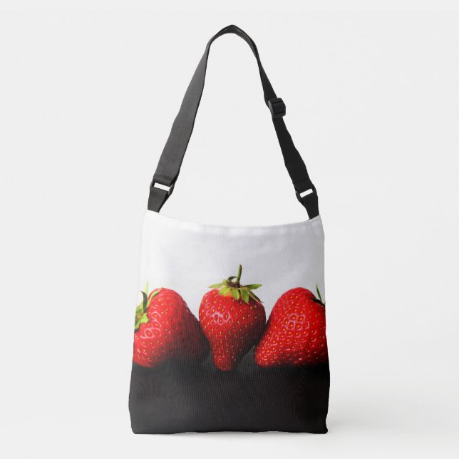 Bolso Cruzado Fresas De Blanco Sobre Cbcnm Negro (Anverso)