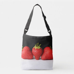 Bolso Cruzado Fresas En Negro Sobre Cbccna Blanca