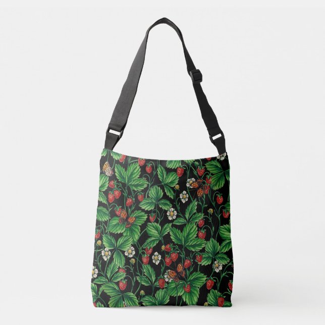 Bolso Cruzado Fresas silvestres en negro (Anverso)